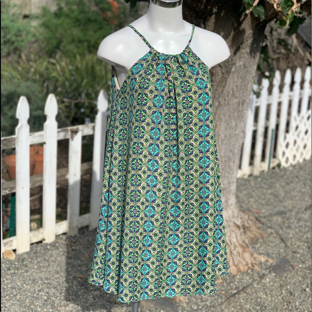 NYMPHE Boho Sleeveless Blue Green Casual Dress Sz S